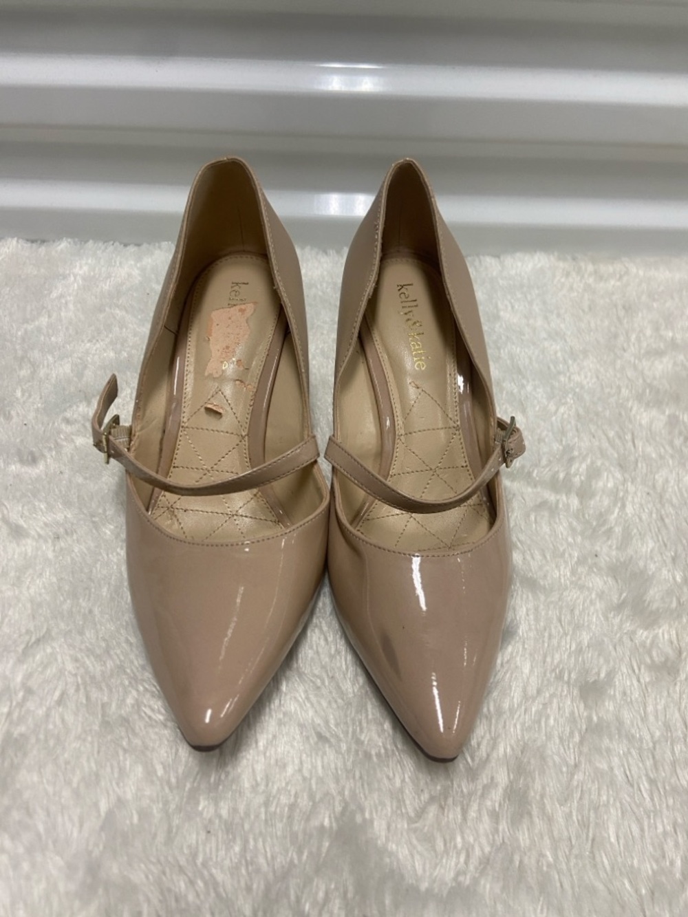Kelly & Katie Beige Patent Pointed Mary Jane Pumps